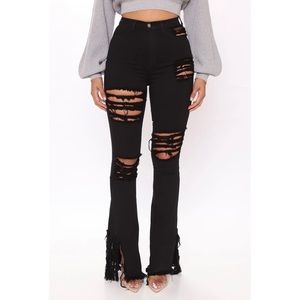 Fashion Nova Flare High Rise Distressed Ripped Black Jeans